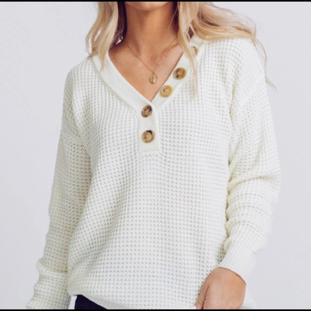 Listicle cream button sweater - new, large